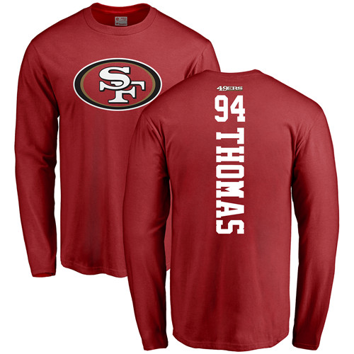 Men San Francisco 49ers Red Solomon Thomas Backer #94 Long Sleeve NFL T Shirt